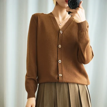 V-krku sveter ženy mimo kabát jar jeseň pletené krátke cardigan star tlačidlo sveter lady