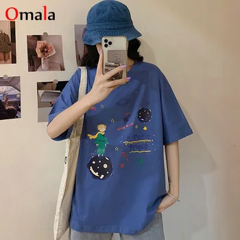 V lete čistá bavlna Krátky Rukáv roztomilý T-shirts kórejský zábavné vytlačiť Voľné basic tričko Ženy bežné topy tričko hip hop streetwear