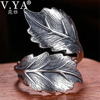 V. YA Vintage Listy 925 Sterling Silver Šperky Leaf Prstene pre Mužov, Ženy, Mužov Homme Šperky Najvyššej Kvality WTS002