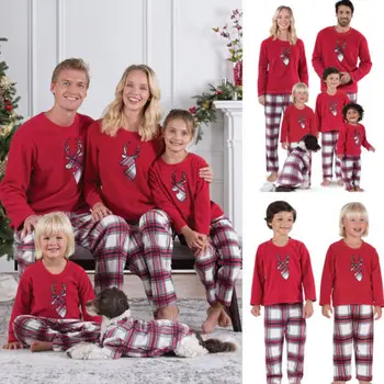V Zime Teplé Rodinné Zodpovedajúce Vianočné Pyžamo Set Ženy, Baby, Deti Spodnej Prekladané Jeleň Tlač Topy T Shirt Sleepwear