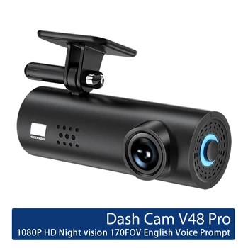 V48 Pro Dash Cam Auta DVR Kamera Wifi APP & anglický Hlas Vyzve 1080P HD Nočné Videnie G-senzor Video Rekordér pre Android IOS