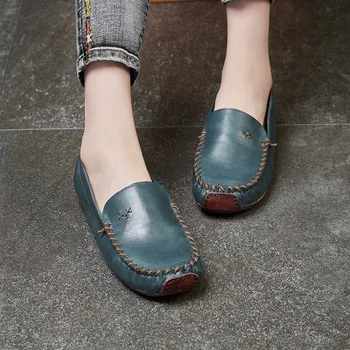 VALLU 2020 jar nový Britský štýl topánky dámske kožené spodnej nové retro ručne šité kožené ploché dno dámske topánky