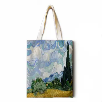 Van Gogh olejové maľby dámy ramenní taška bavlny a ľanu nákupní taška tote taška vysokej kvality, skladacia kabelka