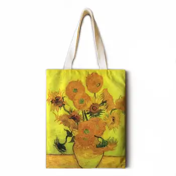 Van Gogh olejové maľby dámy ramenní taška bavlny a ľanu nákupní taška tote taška vysokej kvality, skladacia kabelka
