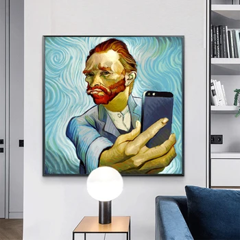 Van Gogh Selfie telefonicky Zábavné Plátne Obrazy Abstraktné Wall Art Plagáty A Vytlačí Portrét Van Gogh Obrázky Domova