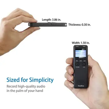 Vandlion V30 Black Digitálny Hlasový Záznamník 8G 16 G Hlasom Aktivované Nahrávanie Prenosný Rekordér S Hifi MP3 na Zníženie Hluku