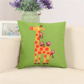 Vankúš 45*45 cm Bavlnená posteľná Bielizeň Cartoon Zebra Psa Somár Dinosaura Žirafa Tlač Hodiť Vankúš Domov Spálňa Decor Dieťa Dary