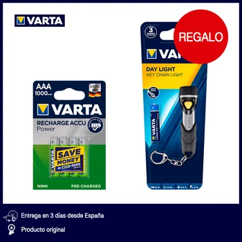 VARTA Pack 4 nabíjateľné AAA batérie a/alebo AA a AAA nabíjateľné batérie, nabíjačku, 4 sloty + Darček baterka keychain 1x5mm LED