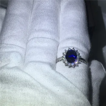Vecalon Jemné Šperky Reálne 925 Sterling Silver ring 5A Modrý Zirkón Cz Diana Zapojenie svadobné Kapela prstene pre ženy, Svadobné