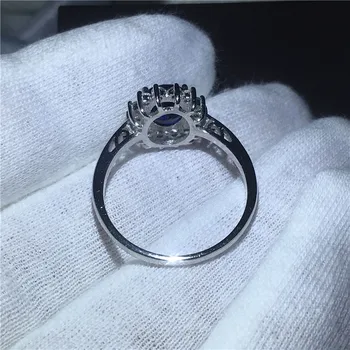 Vecalon Jemné Šperky Reálne 925 Sterling Silver ring 5A Modrý Zirkón Cz Diana Zapojenie svadobné Kapela prstene pre ženy, Svadobné