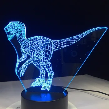Velociraptor 3D Lampa Dinosaura Modrá 7 Farebné Led Nočné Lampy pre Deti Dotykový Led USB Tabuľka Dieťa Spí Nočného Izba Dekor Lampa