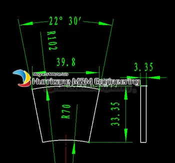 Veterné Turbíny NdFeB Arc Segment R102*R70*39.8*3.35 mm*22.5 Veľké Moto magnet pre generátory Neodýmu Trvalé Rotor Magnet