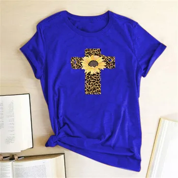 Veľkonočné T Shirt Ženy Leopard Kríž Tlačiť Roztomilý Koberčeky Grafické Harajuku Tees Funny T-shirt Žena Letné Tričká Topy Ženy 2020
