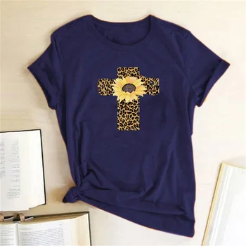 Veľkonočné T Shirt Ženy Leopard Kríž Tlačiť Roztomilý Koberčeky Grafické Harajuku Tees Funny T-shirt Žena Letné Tričká Topy Ženy 2020
