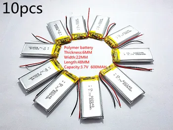 Veľkoobchod 10pcs 3,7 V 600mAh 602248 Lithium Polymer Li-Po Nabíjateľná lítium iónová Batéria Pre Mp3 MP4 MP5 GPS Vedi Hry hračky