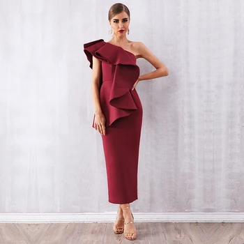 Veľkoobchod 2019 Nové ženské šaty Jeden-ramenný Volánikmi Módy sexy temperament celebrity koktail party šaty
