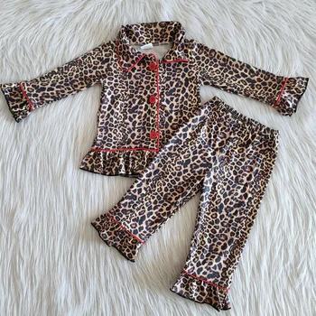 Veľkoobchod Deti Boutique Oblečenie 2ks Tlačidlo Leopard Pyžamo Sleepwear Oblečenie Sady Malé Dieťa Dievčatá Kojenecká Módne Oblečenie