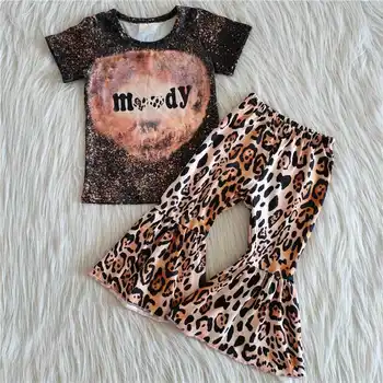 Veľkoobchod Deti, Dievčatká Boutique Krava Lebky Oblečenie Sady Deti Módne Krátky Rukáv Leopard Bell-Spodné Nohavice, Oblečenie