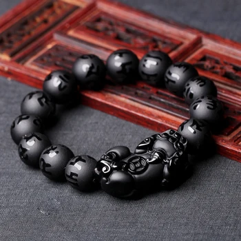 Veľkoobchod JoursNeige Black Prírodné Obsidian Kameň Náramky Šesť Slov Budhu Korálky Pixiu Náramok pre Mužov, Ženy Náramok Šperky