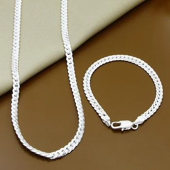 Veľkoobchodná Cena 6 MM Plný Bokom Náhrdelník Náramok Sady 925 Silver Šperky Sady Pre Ženy, Mužov, Najvyššej Kvality