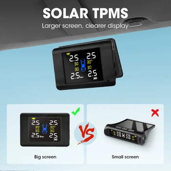 Veľká Obrazovka, Bezdrôtové TPMS Auto Tlaku v Pneumatikách Alarm Systém Monitoringu Solárne nabíjanie tpms 4 Vstavaný alebo Externý Auto Senzor