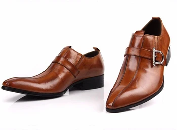 Veľká veľkosť EUR45 Brown/black ukázal prst lete mokasíny mužov šaty topánky pravej kože formálne business topánky pánske svadobné topánky