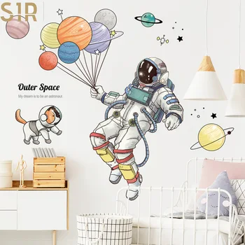 Veľké Astronaut Balón Psa Samolepky na Stenu Loď Planétu DIY Nálepka pre Deti na Izbe Cartoon Loptu Mš Tapety