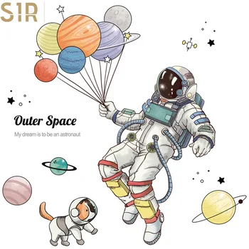 Veľké Astronaut Balón Psa Samolepky na Stenu Loď Planétu DIY Nálepka pre Deti na Izbe Cartoon Loptu Mš Tapety