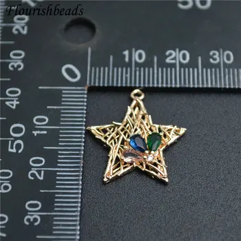 Veľké CZ Zirkón Korálky Vykladané Zlatá Farba Star Tvar Kovových Eardrop Prívesok Módne Šperky Zistenia Náušnice, Náhrdelník DIY Materiálov