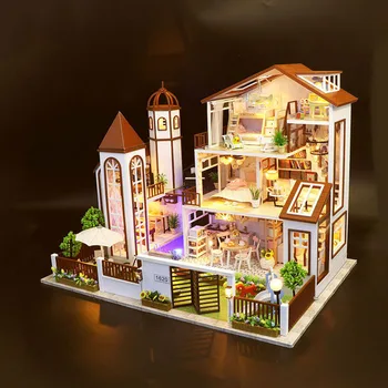 Veľké doll house veľká vila ručné DIY domček pre bábiky kreatívny darček k narodeninám Vianočný darček