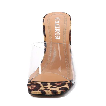 Veľké Topánky 45 46 Leopard Tlač Sandále Otvorené Prst Vysoké Podpätky Ženy Priehľadného Plexiskla Papuče, Topánky Na Podpätku Jasné, Sandále