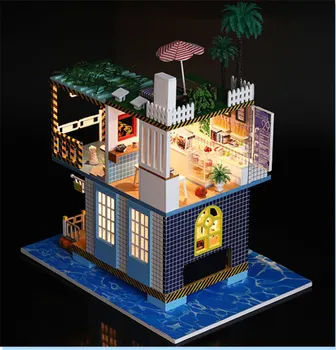 Veľký domček pre bábiky mori, dovolenky chata dom hračka diy miniatúrne drevený domček pre bábiky auta knihy príslušenstvo miniaturas para casa de munecas
