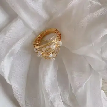 Viacvrstvové Vysokej Kvality Krúžok Ženské Šperky Biele Prírodné Perly Nie Fade Krúžok 14 karátové Zlato Gilled Jednoduchý Mini Krúžok