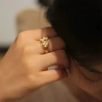 Viacvrstvové Vysokej Kvality Krúžok Ženské Šperky Biele Prírodné Perly Nie Fade Krúžok 14 karátové Zlato Gilled Jednoduchý Mini Krúžok