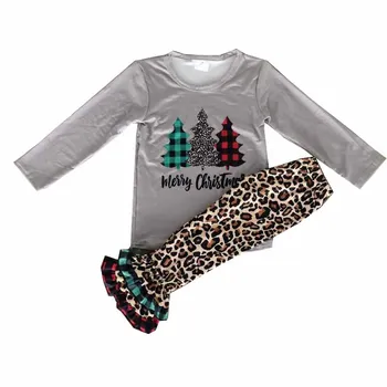 Vianoce dievčatá dlhý rukáv oblečenie leopard tlač zimné sady baby dievčatá oblečenie