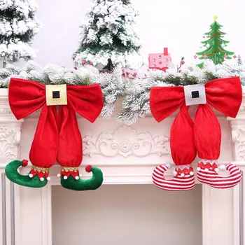 Vianočné Bowknot Prívesok Santa Claus Dvere Zavesenie na Vianočný Stromček 2019 Nový Rok Xmas Party Domova Ozdoby 1Pcs Vianočné Darčeky