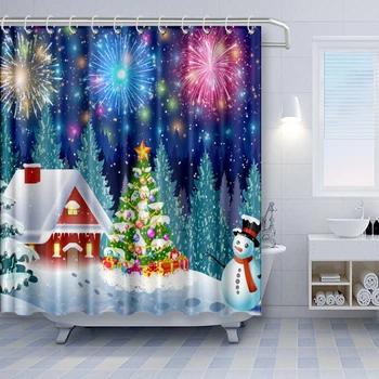 Vianočné Cartoon Mono Blue Sprchový Záves Snehové Vločky