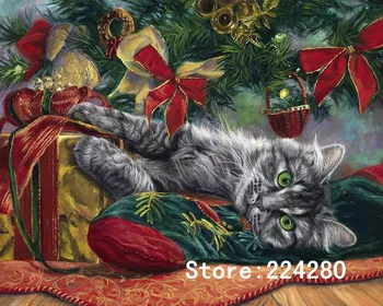 Vianočné Cute Cat Zvierat Umenie Výšivky 14CT Plátno Unprinted Ručné Výšivky Aida Cross Stitch Súpravy DIY Domova
