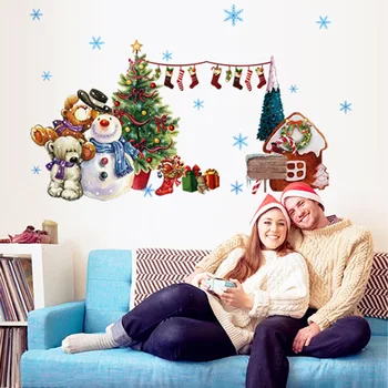 Vianočné Samolepky na Stenu Snehuliak, Vianočný Stromček, Domáce Dekorácie Príslušenstvo Vinyl Stenu Adesivo De Parede PVC Stenu