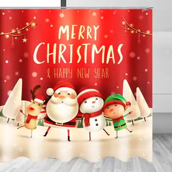 Vianočné Santa Claus Sprchový Záves Nový Rok Kúpeľňa Dekorácie Nepremokavé Vaňou Záclony Non-Slip Wc Kryt Vaňa Mat Nastaviť