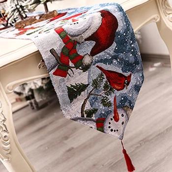 Vianočné Santa Snehuliak Stôl Runner Vlajka Obrus Placemat Strapec Výšivky
