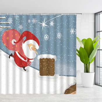 Vianočné Sprchový Záves Cartoon Santa Claus, Soby Zime Sneh Vtipné Scény Festival Nový Rok Deti Kúpeľňa Látky Opony Nastaviť