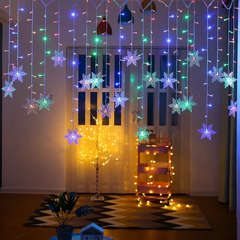 Vianočné Vločky LED Reťazec Svetlá Blikajúce Svetlá Opony Ľahké Nepremokavé Dovolenku Strany Víla Svetlo S Pripojiteľná Vlna