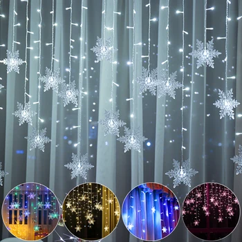 Vianočné Vločky LED Reťazec Svetlá Blikajúce Svetlá Opony Ľahké Nepremokavé Dovolenku Strany Víla Svetlo S Pripojiteľná Vlna
