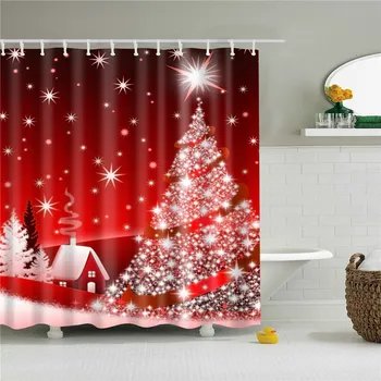 Vianočné Vytlačené Sprchový Záves Vaňa Obrazovky Pre Kúpeľňa Nepremokavé Polyesterové Tkaniny Vaňa Záclony Domáce Dekorácie