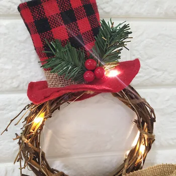 Vianočné Zavesiť Dekorácie LED Svetlá Snehuliak, Vianočný Veniec Ratan Kruhu Dvere Domov Vianočný Strom Dekorácie