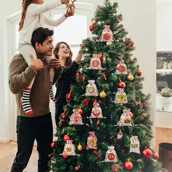 Vianočný Adventný Kalendár Candy Tašky Visí Vianočný Kalendár Veselé Vianočné Dekorácie Pre Domov Nový Rok 2021
