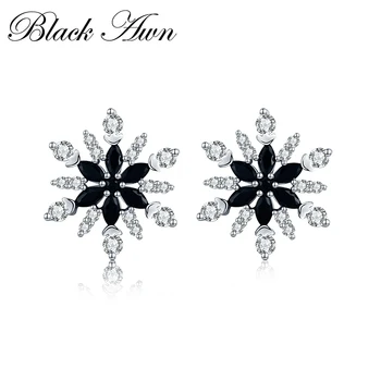 Vianočný Darček 925 Sterling Silver Šperky, Zásnubné Stud Náušnice pre Ženy Snowflake Black Spinelovou Žena Náušnice I006