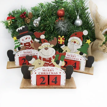 Vianočný Kalendár Drevené Santa Claus Snehuliak Sobov S Maľované Blok Časovač Nový Rok Navidad Darček Domácej Ploche Ozdoby