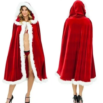 Vianočný Kostým santa Dospelých sexy red velvet bielej kožušiny Cape Plášť Little Red Riding Hood Vianoce Plášť Party Stage Kostým